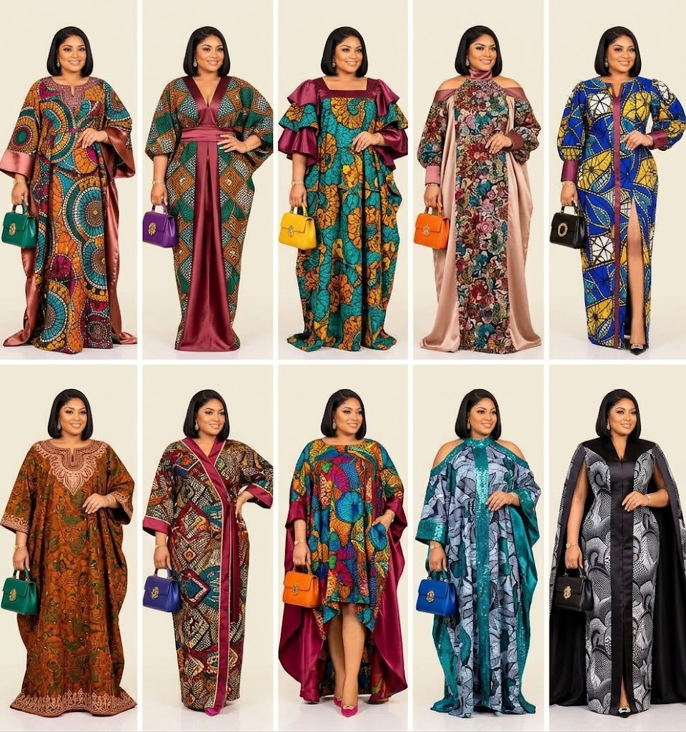 Elegant Ankara Bubu gown with wide sleeves or simple Ankara Bubu gown for ladies.